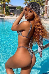 Leopard Print Three Piece Swimsuit Areous